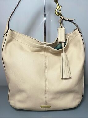 Coach Cream Leather Hobo with Tassel Charm